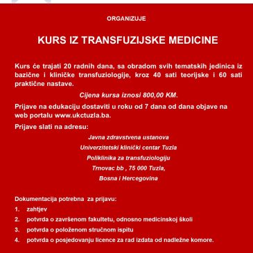 KURS IZ TRANSFUZIJSKE MEDICINE